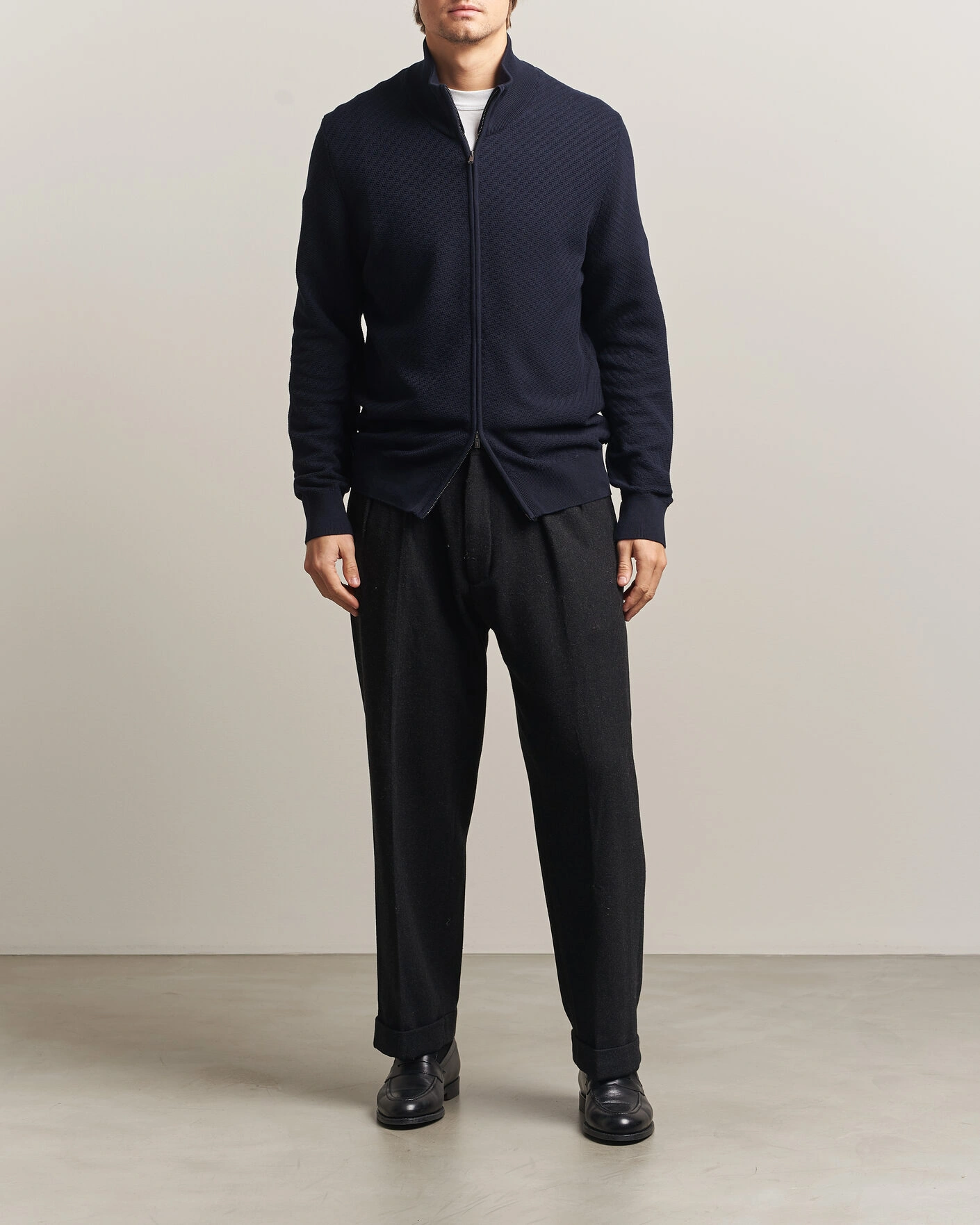 Herr | Tröjor | BOSS BLACK | Loretti Cotton Knitted Full Zip Dark Blue