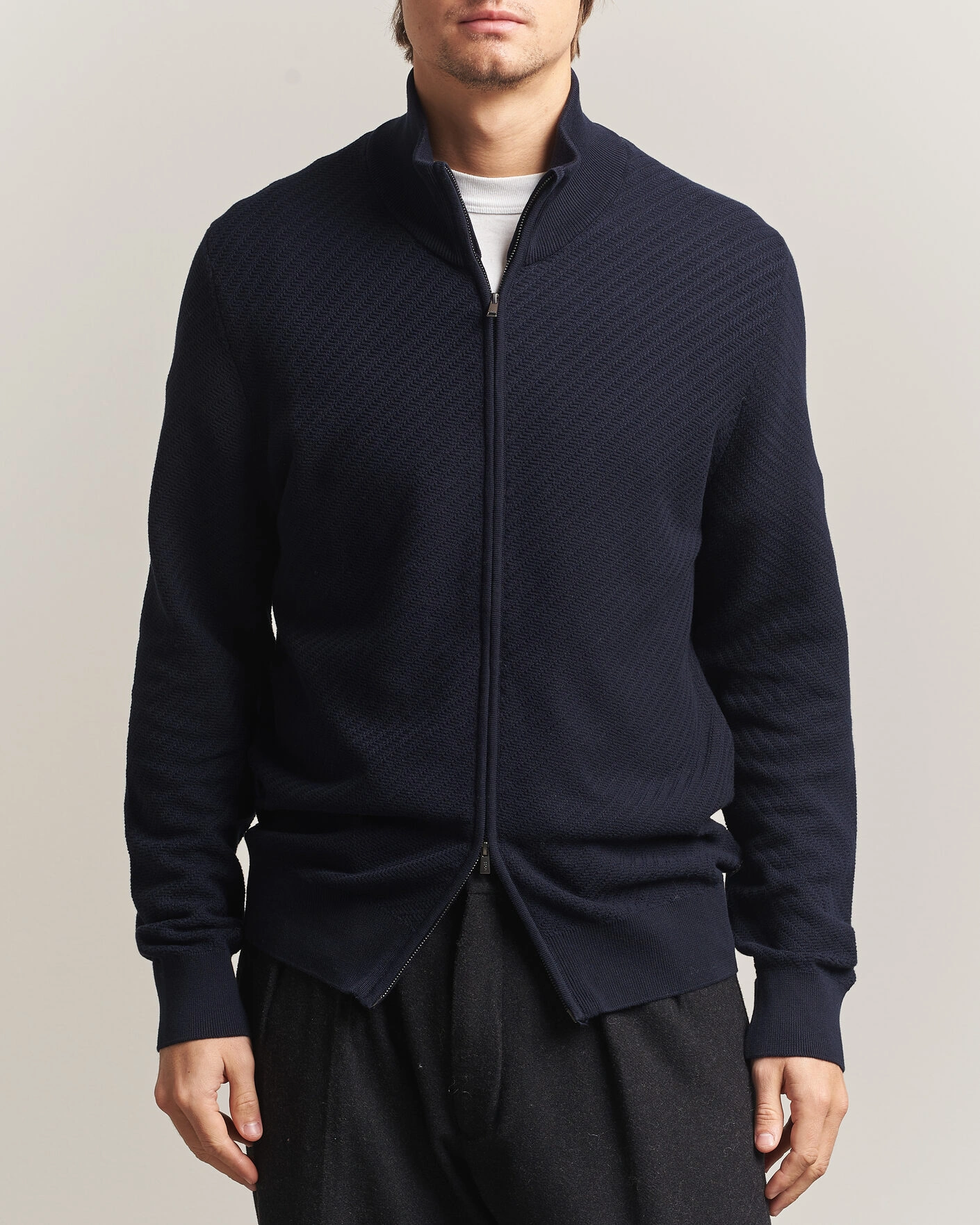 Herr | Tröjor | BOSS BLACK | Loretti Cotton Knitted Full Zip Dark Blue