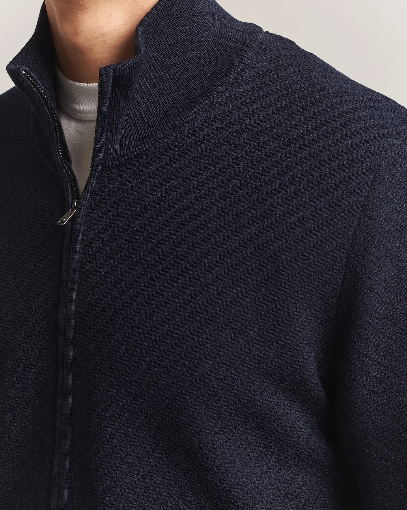 Herr | Tröjor | BOSS BLACK | Loretti Cotton Knitted Full Zip Dark Blue