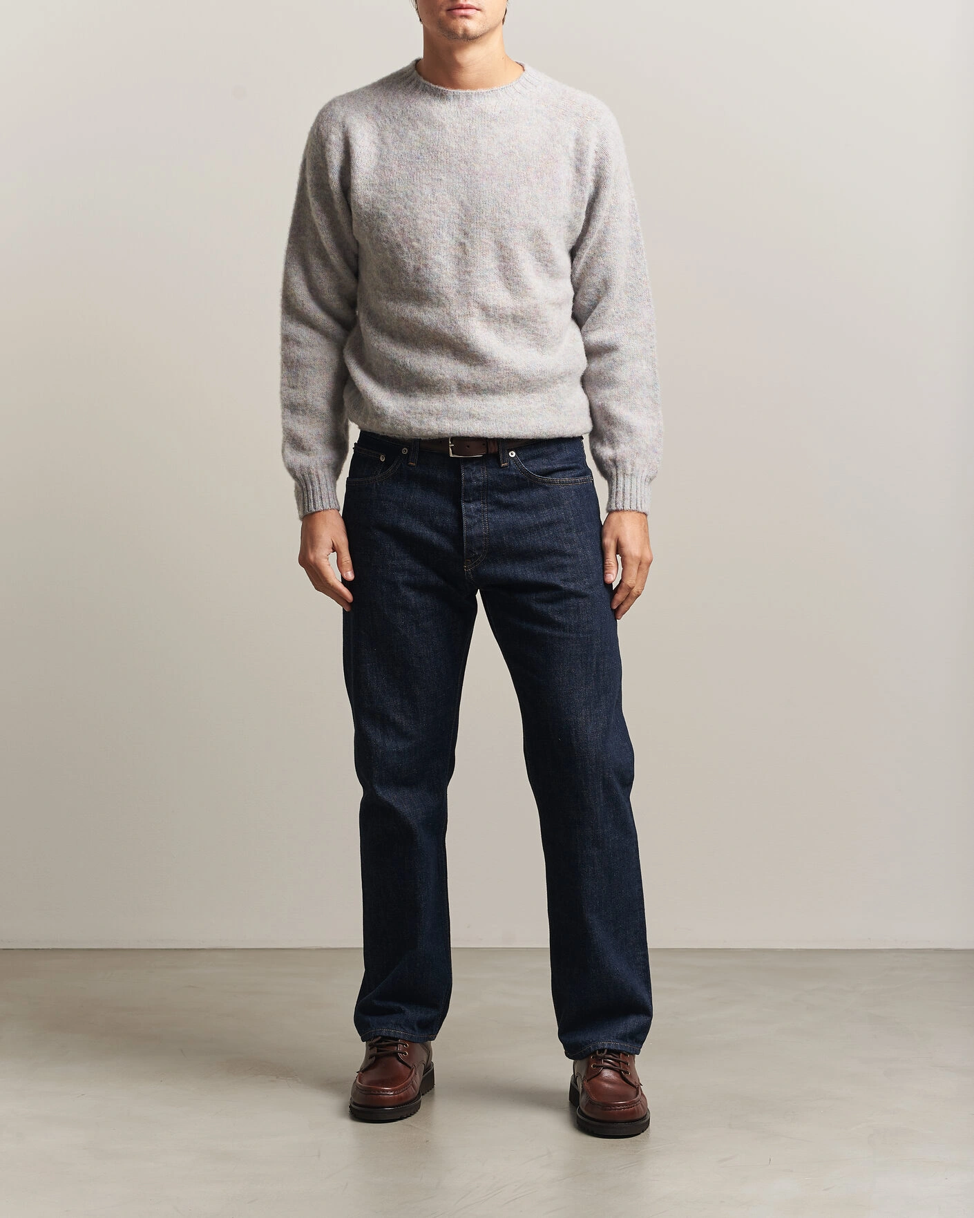 Herr | Tröjor | Harley Of Scotland | Brushed Supersoft Lambswool Crewneck Aurora
