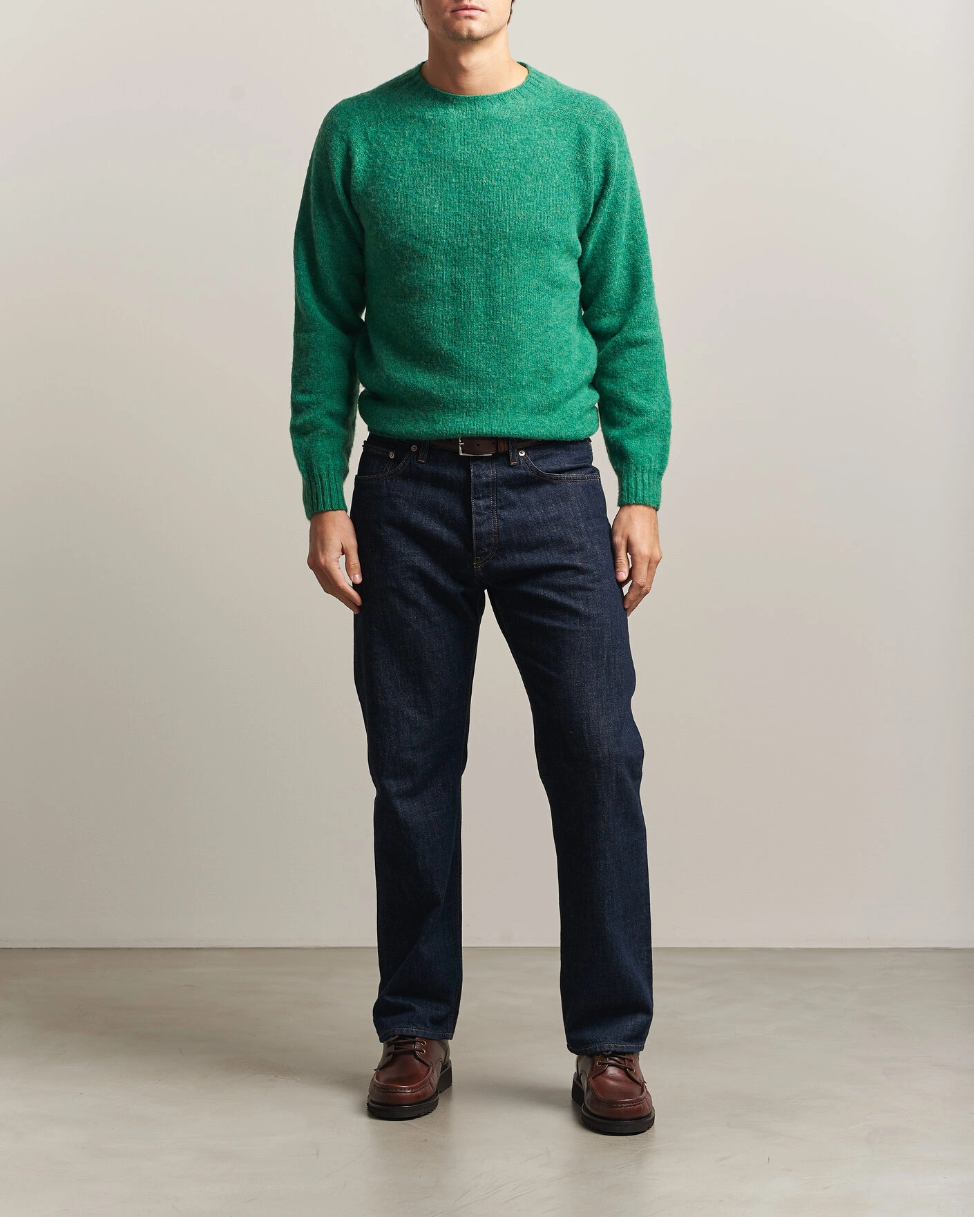 Herr | Tröjor | Harley Of Scotland | Brushed Supersoft Lambswool Crewneck Evergreen