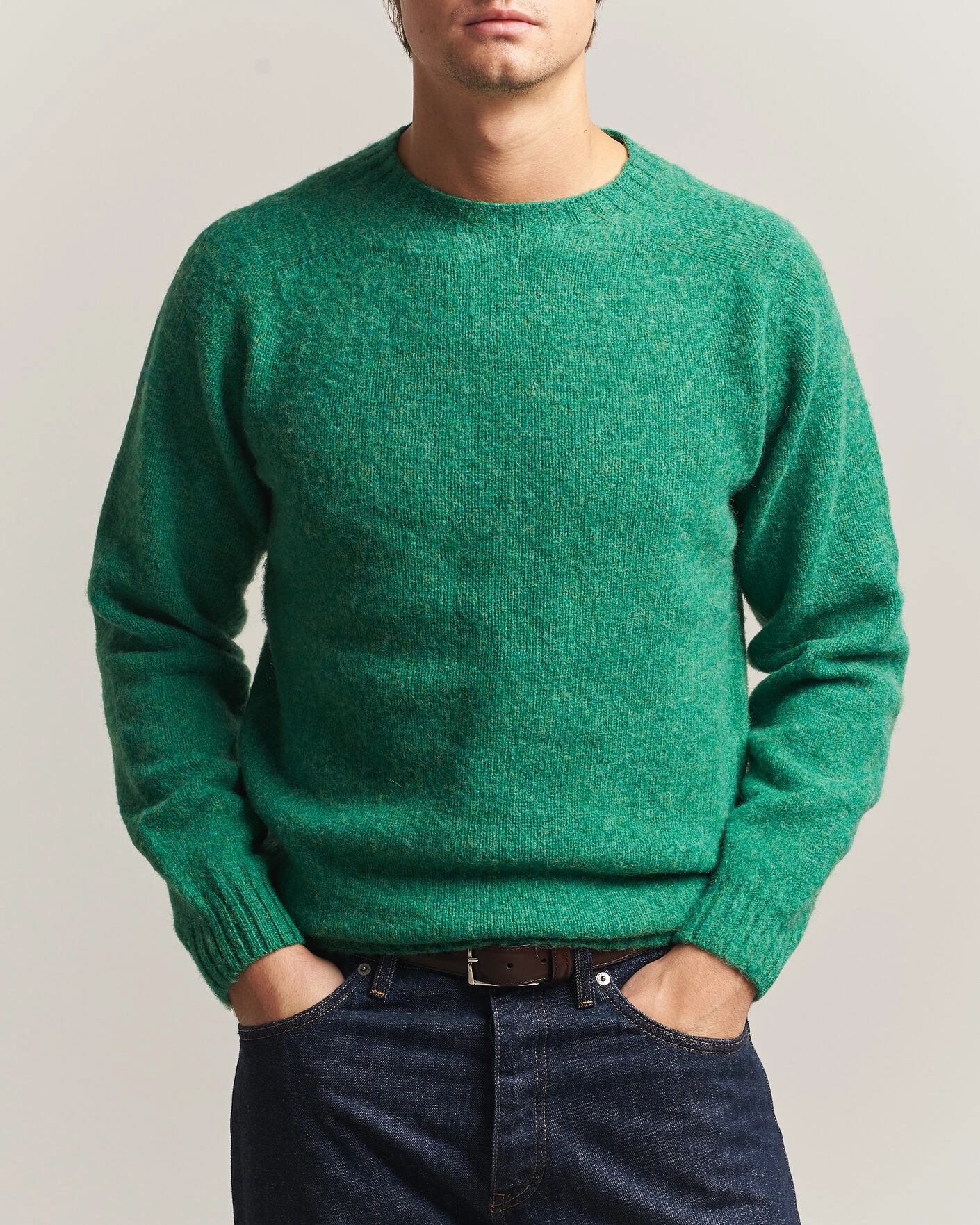 Herr | Tröjor | Harley Of Scotland | Brushed Supersoft Lambswool Crewneck Evergreen