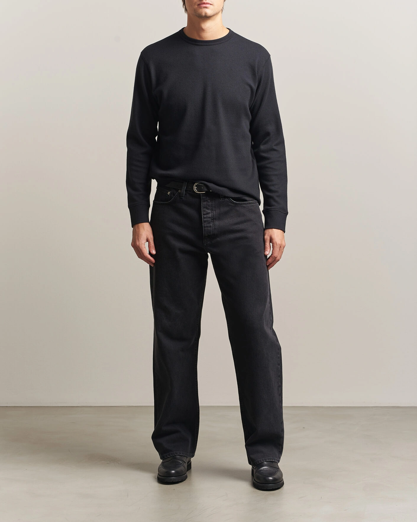 Herr | T-Shirts | Sunflower | Wool Waffle Long Sleeve T-Shirt Black