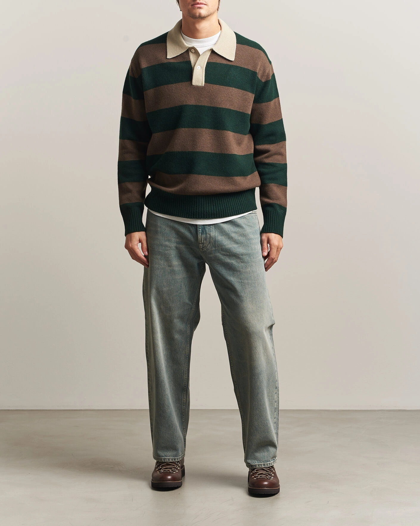 Herr | Tröjor | Forét | Frost Stripe Knit Polo Deep Green