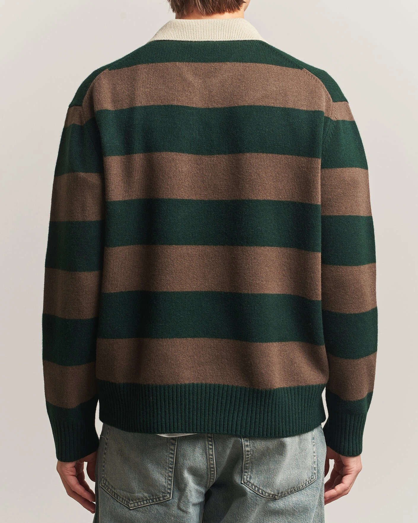 Herr | Tröjor | Forét | Frost Stripe Knit Polo Deep Green