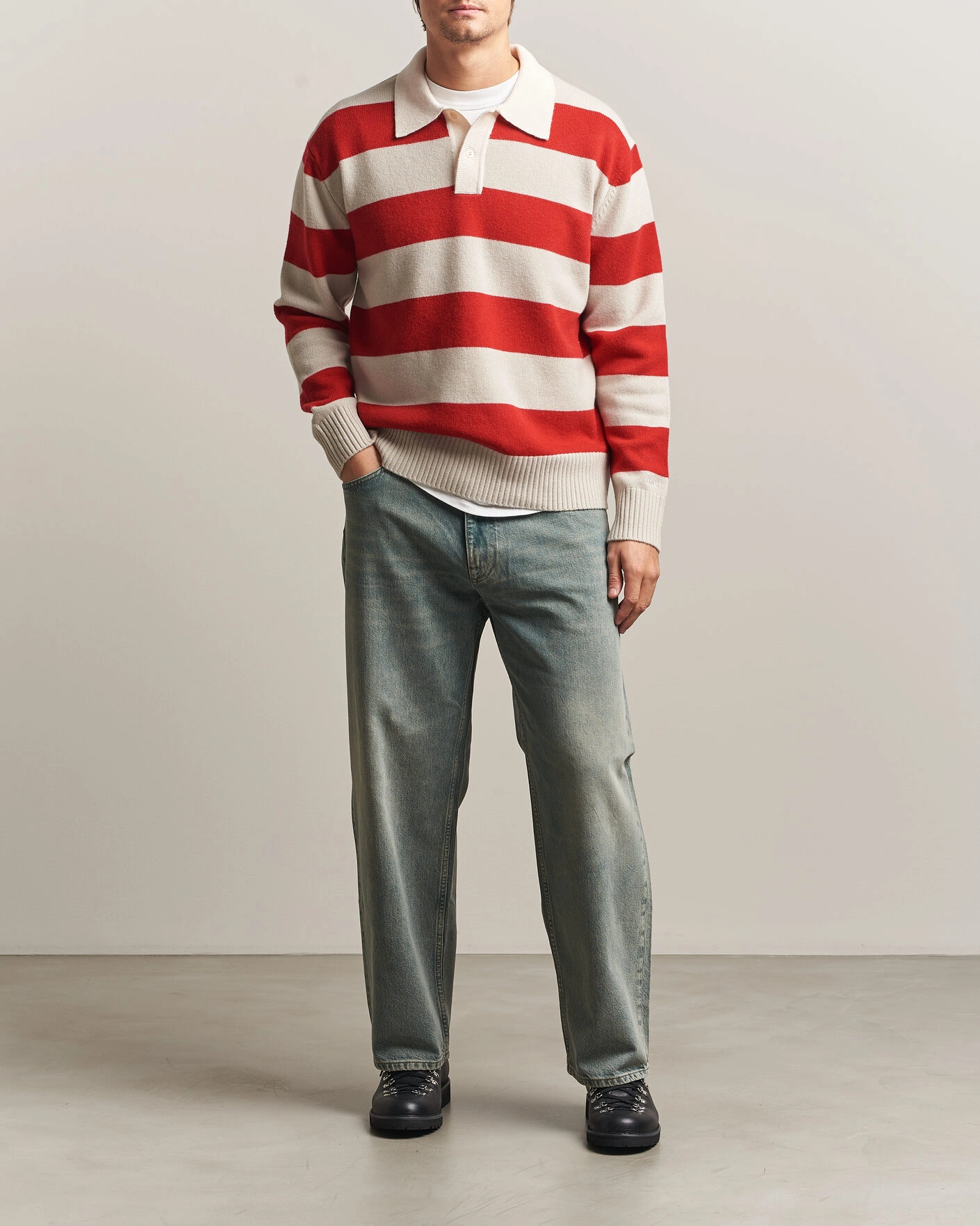 Herr | Tröjor | Forét | Frost Stripe Knit Polo Red