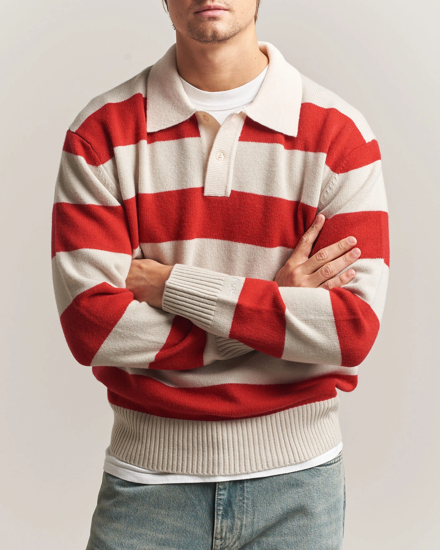 Herr | Tröjor | Forét | Frost Stripe Knit Polo Red