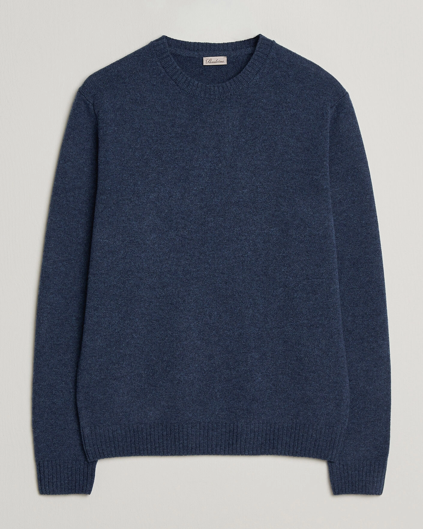 Herr | Tröjor | Stenströms | Knitted Lambswool Crew Neck Indigo Melange