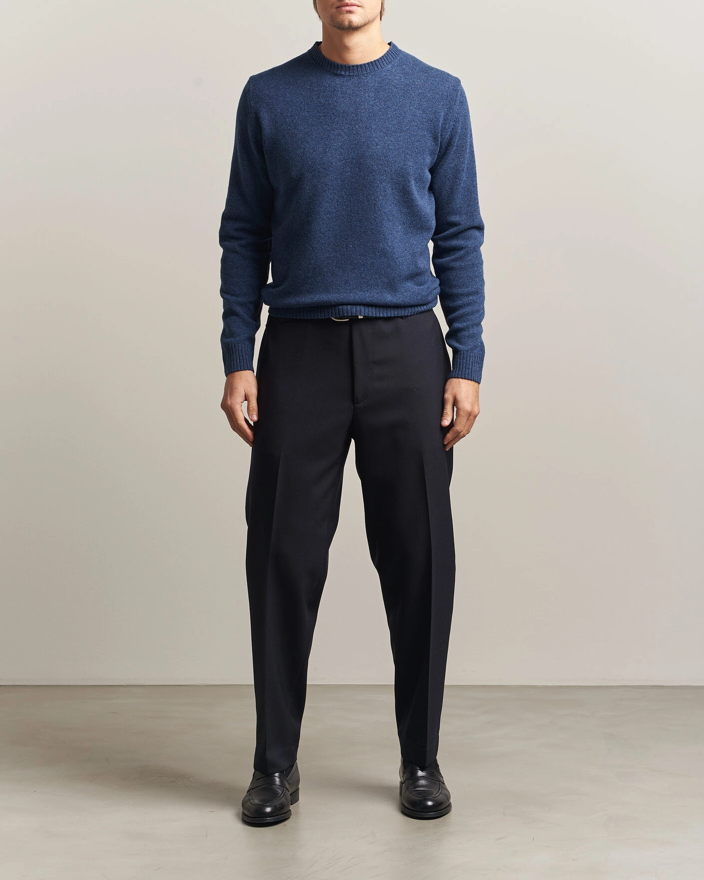 Herr | Tröjor | Stenströms | Knitted Lambswool Crew Neck Indigo Melange