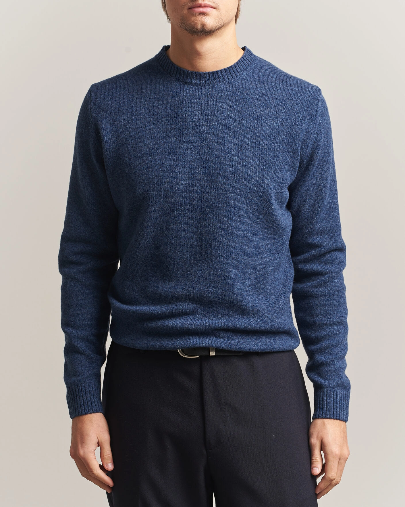 Herr | Tröjor | Stenströms | Knitted Lambswool Crew Neck Indigo Melange