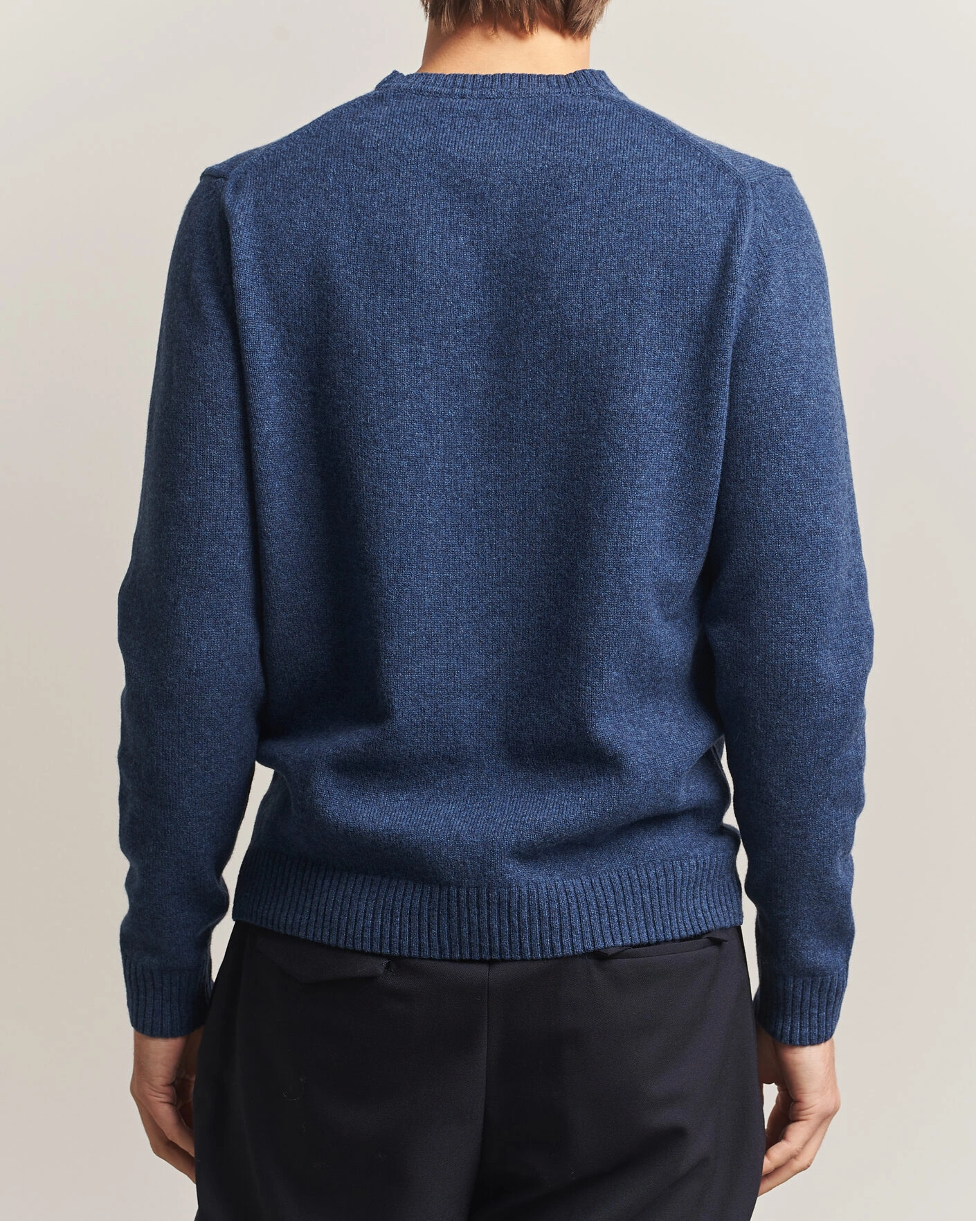 Herr | Tröjor | Stenströms | Knitted Lambswool Crew Neck Indigo Melange