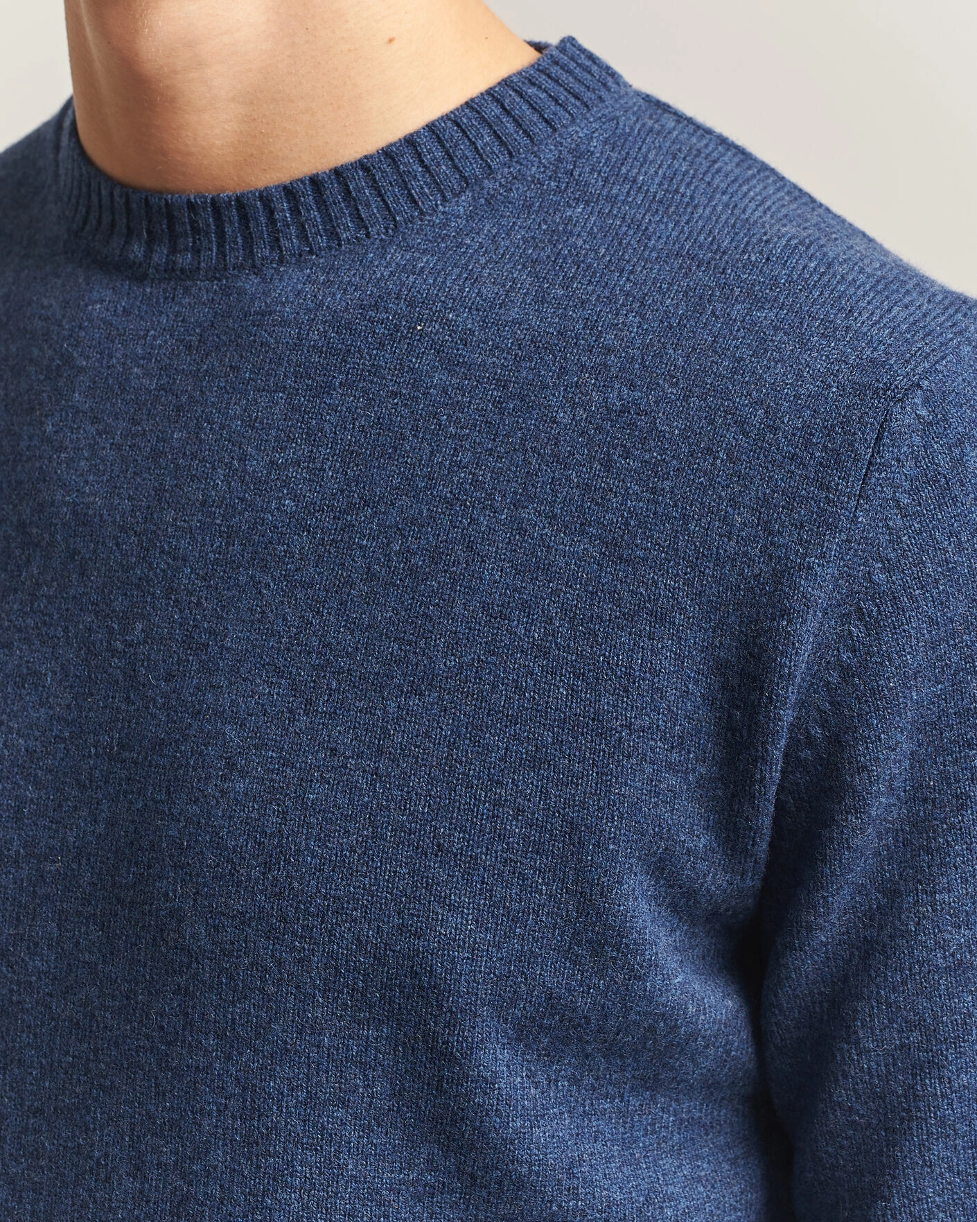 Herr | Tröjor | Stenströms | Knitted Lambswool Crew Neck Indigo Melange