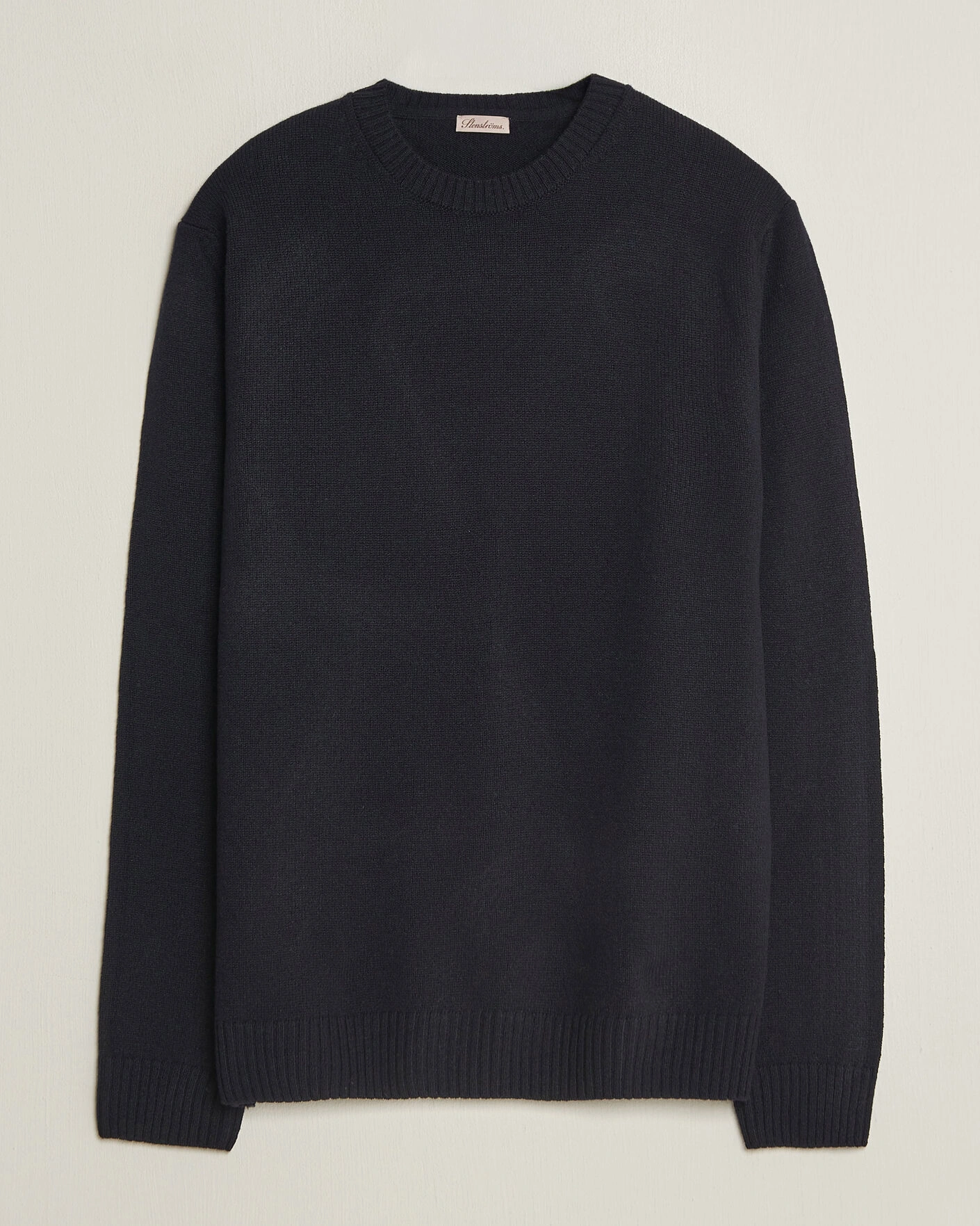 Herr | Tröjor | Stenströms | Knitted Lambswool Crew Neck Dark Navy