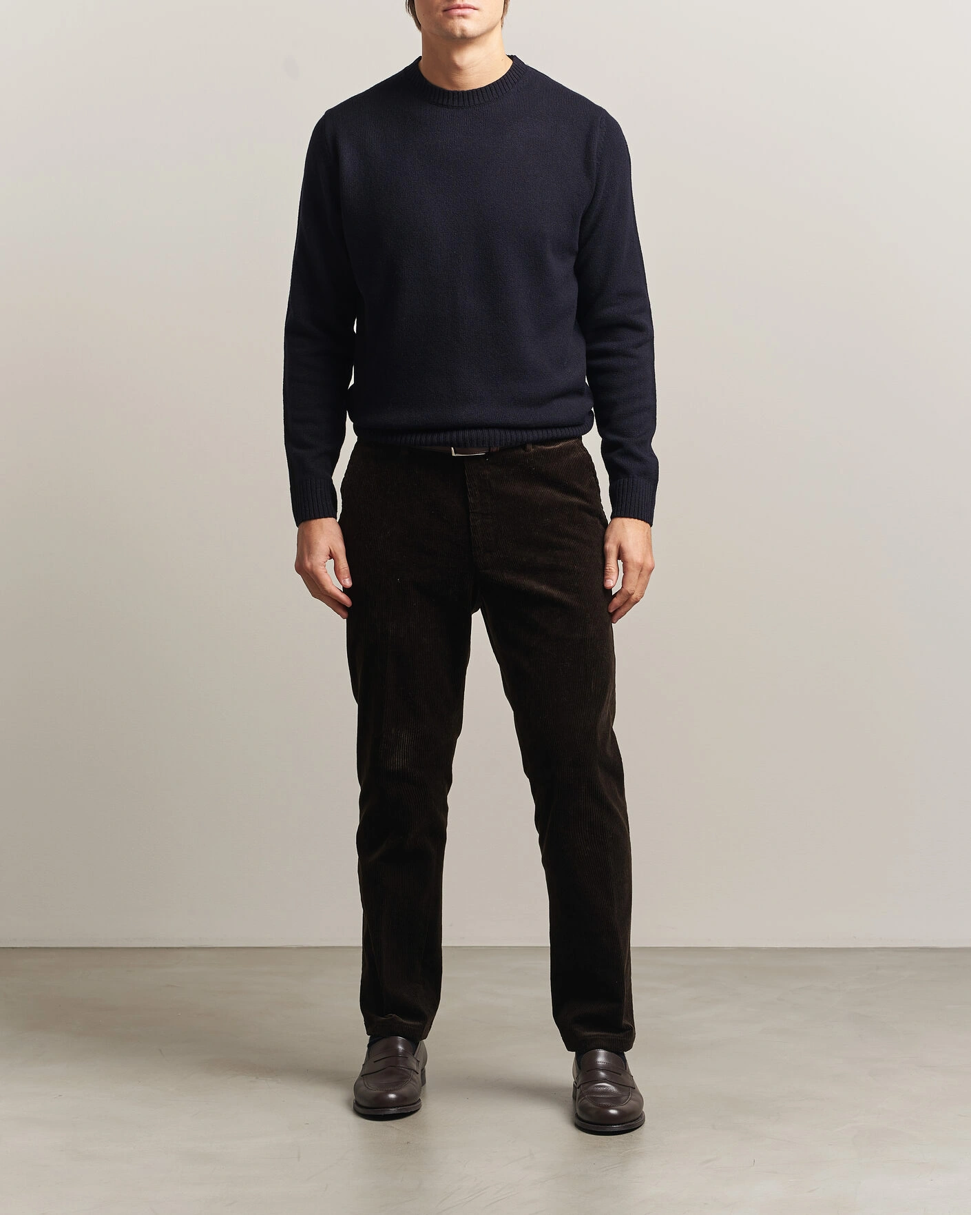 Herr | Tröjor | Stenströms | Knitted Lambswool Crew Neck Dark Navy