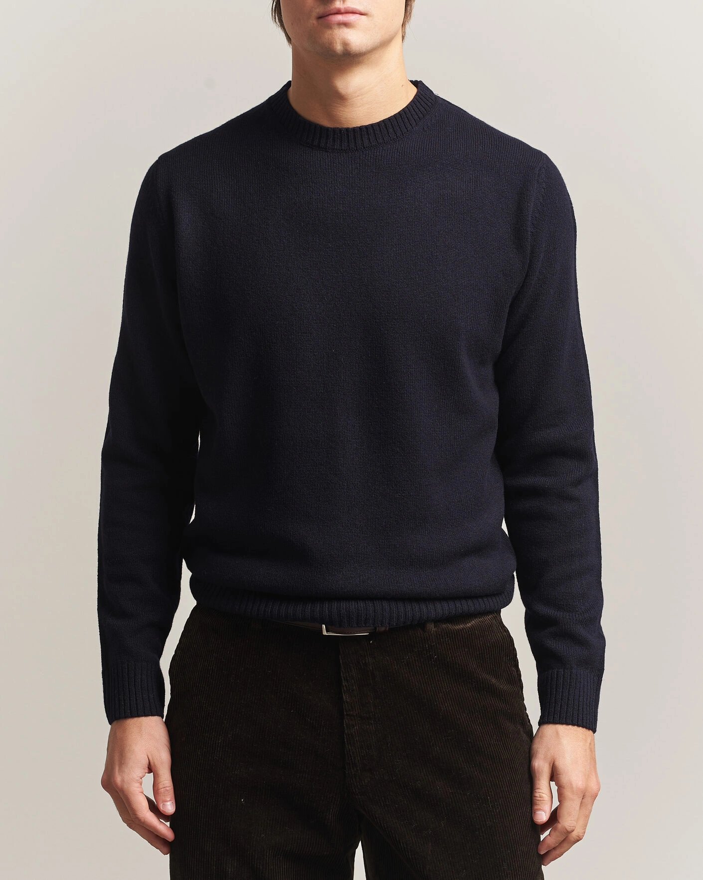 Herr | Tröjor | Stenströms | Knitted Lambswool Crew Neck Dark Navy