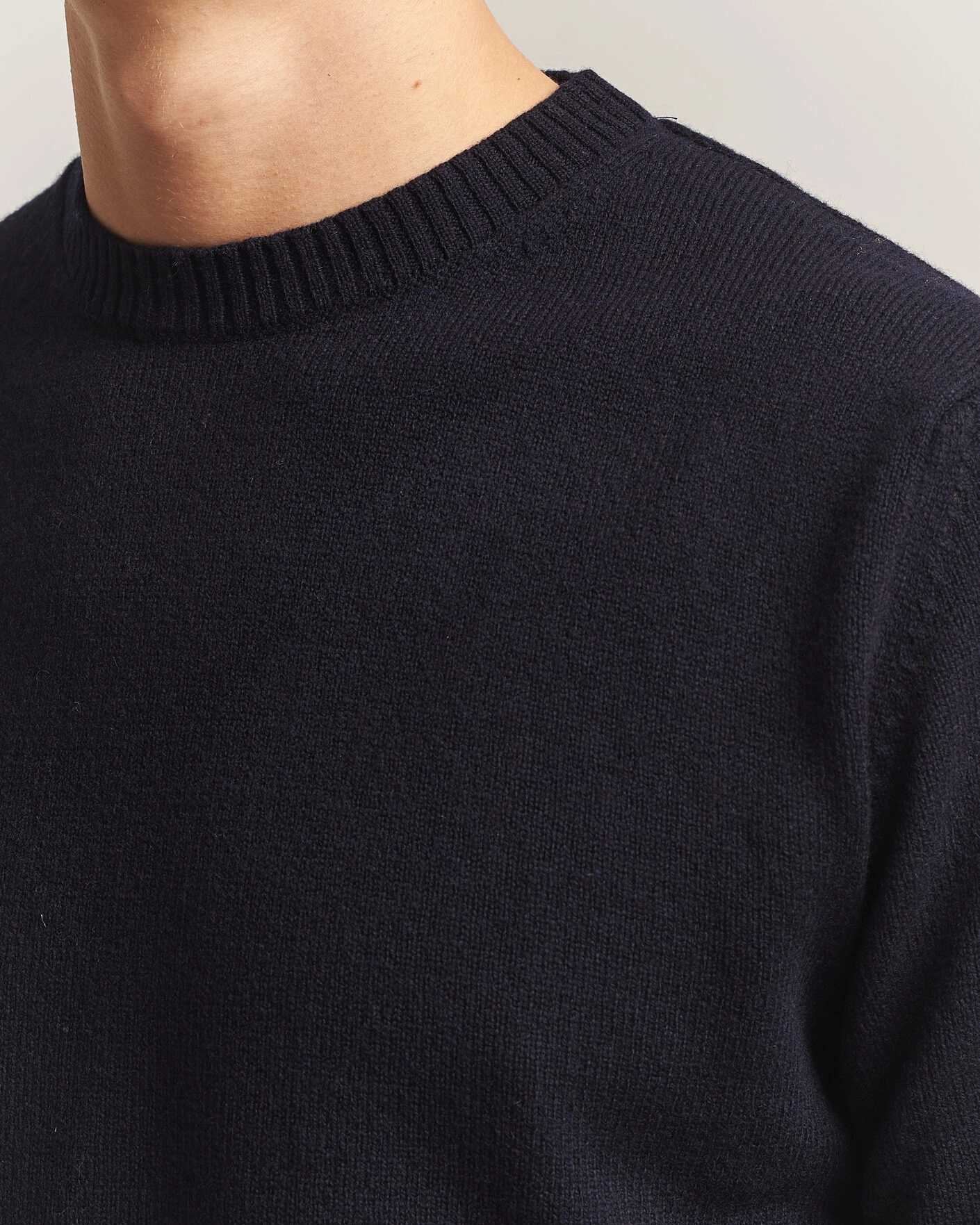 Herr | Tröjor | Stenströms | Knitted Lambswool Crew Neck Dark Navy
