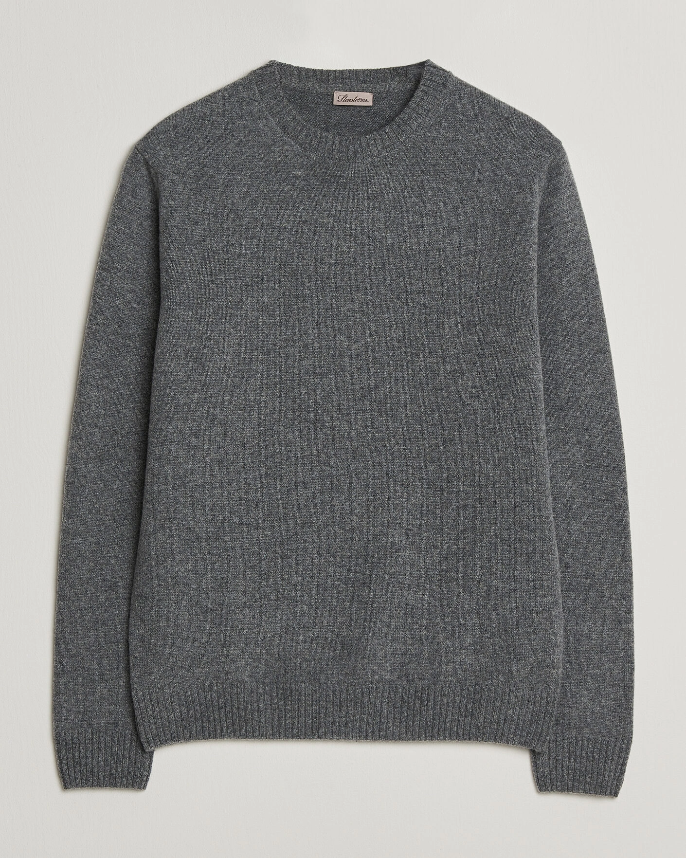 Herr | Tröjor | Stenströms | Knitted Lambswool Crew Neck Mid Grey Melange