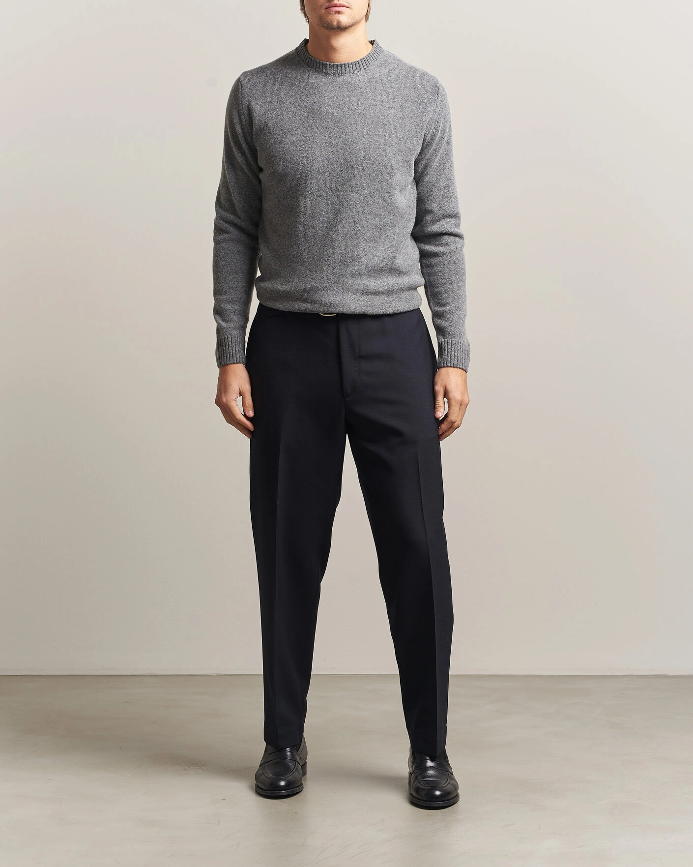 Herr | Tröjor | Stenströms | Knitted Lambswool Crew Neck Mid Grey Melange