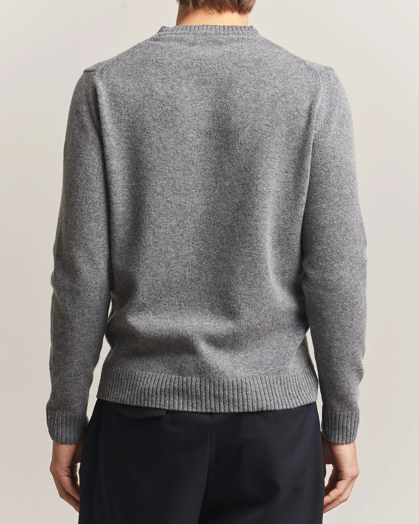 Herr | Tröjor | Stenströms | Knitted Lambswool Crew Neck Mid Grey Melange