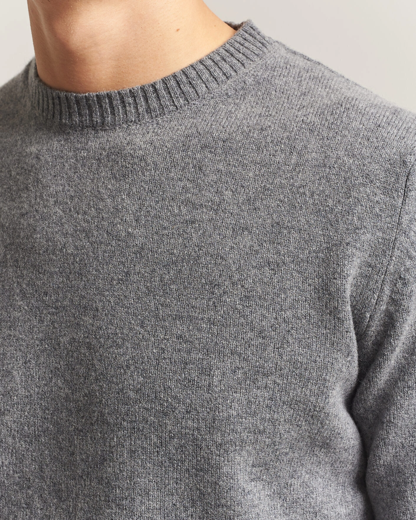 Herr | Tröjor | Stenströms | Knitted Lambswool Crew Neck Mid Grey Melange