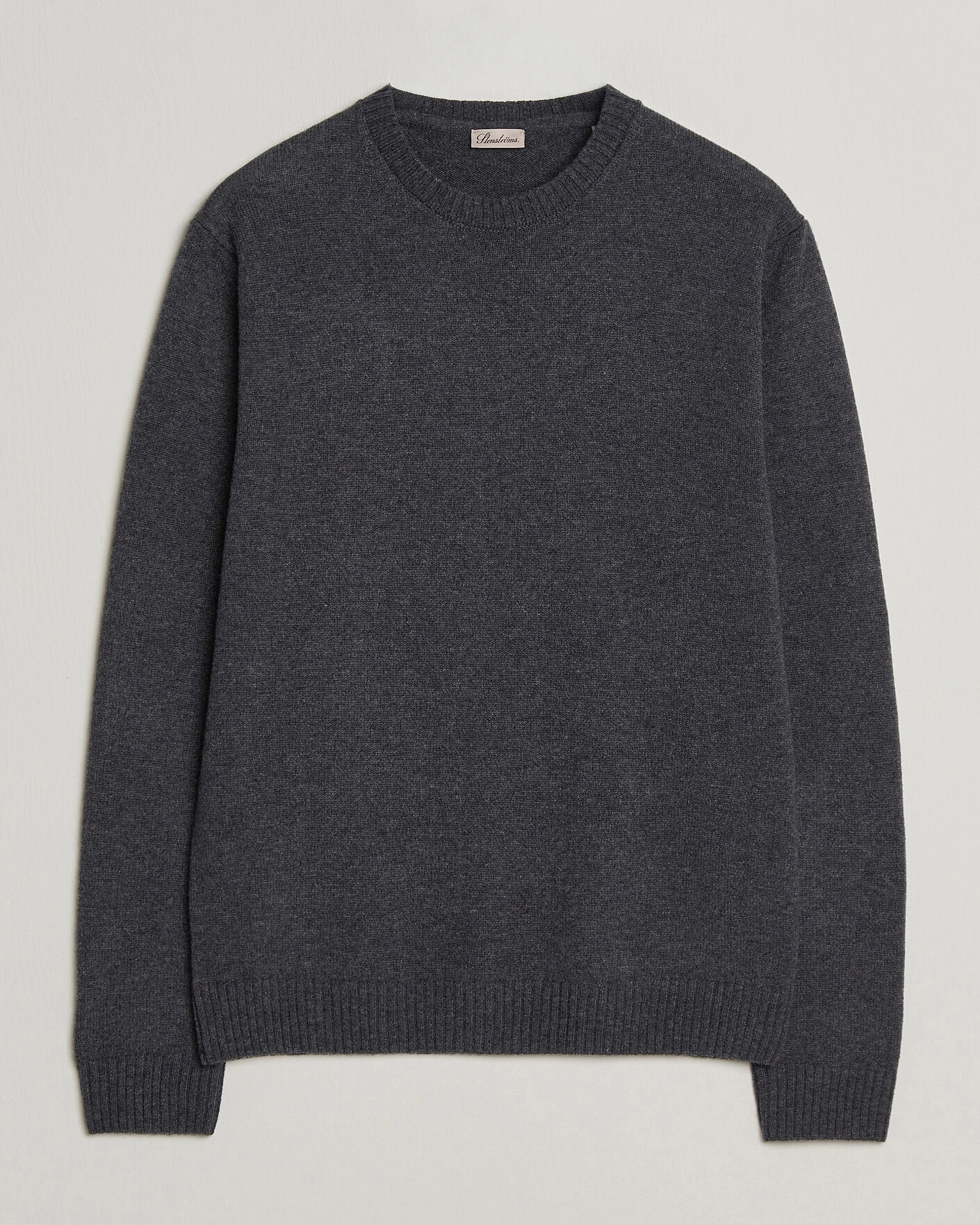 Herr | Tröjor | Stenströms | Knitted Lambswool Crew Neck Dark Grey Melange