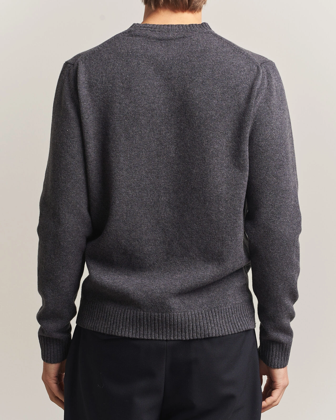 Herr | Tröjor | Stenströms | Knitted Lambswool Crew Neck Dark Grey Melange