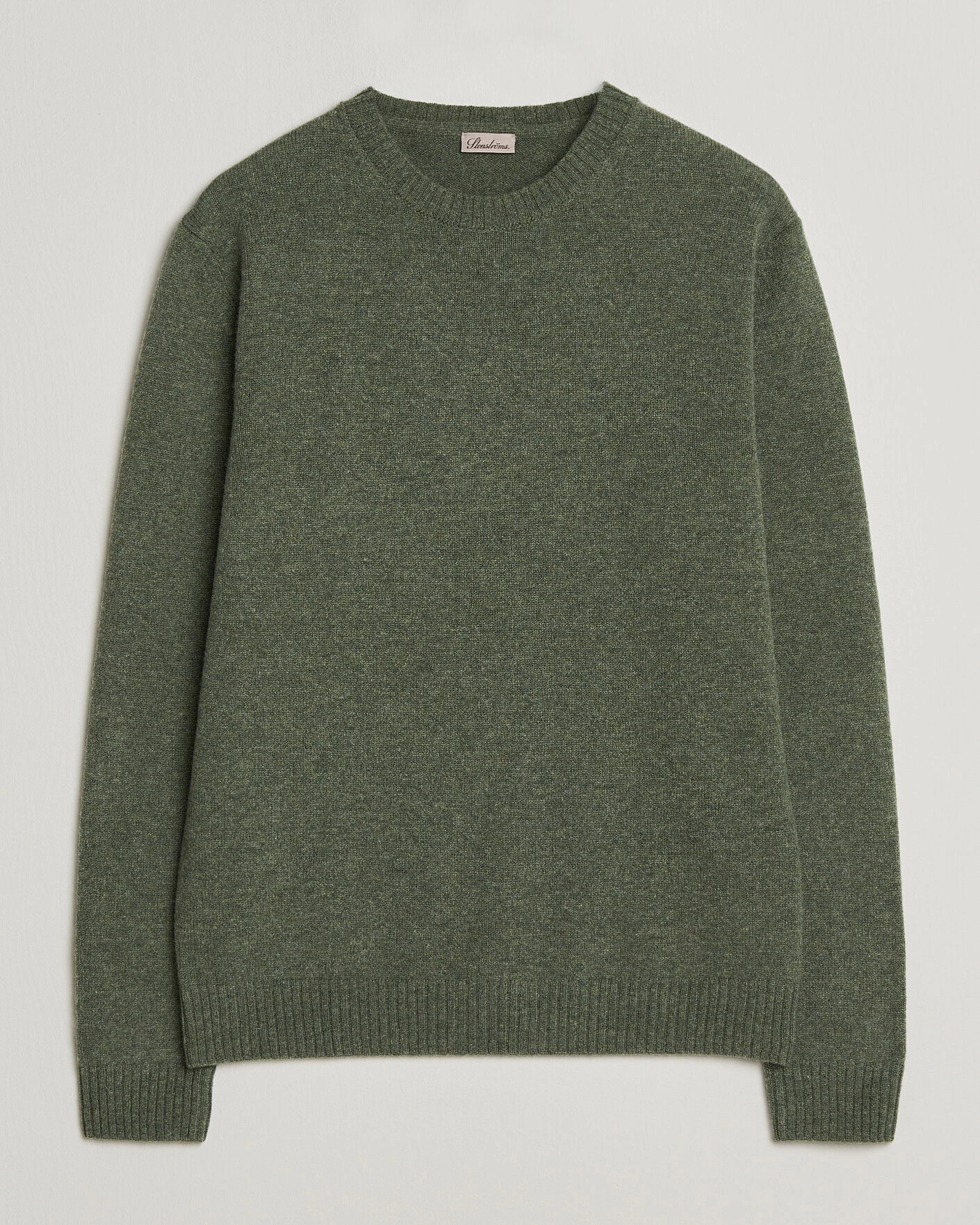 Herr | Tröjor | Stenströms | Knitted Lambswool Crew Neck Light Army Green Melange