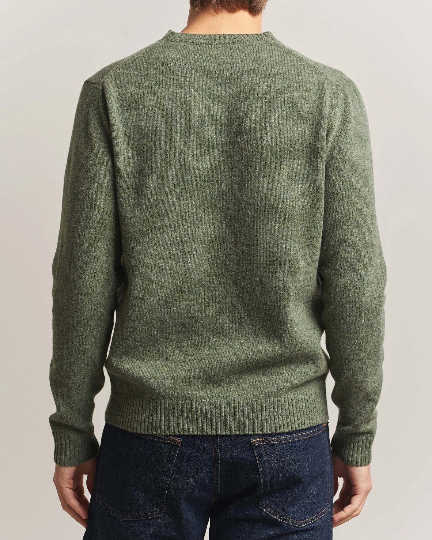 Herr | Tröjor | Stenströms | Knitted Lambswool Crew Neck Light Army Green Melange