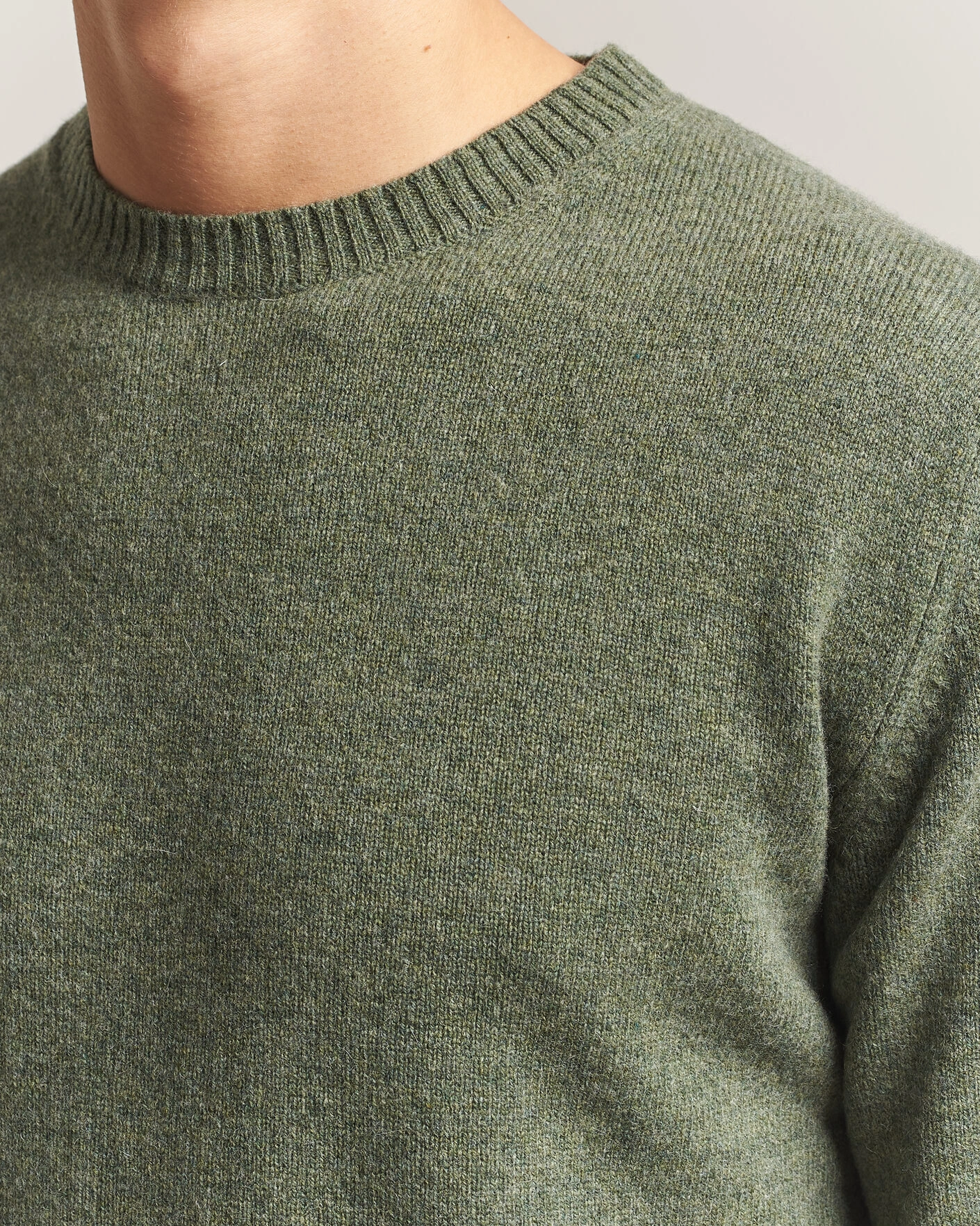 Herr | Tröjor | Stenströms | Knitted Lambswool Crew Neck Light Army Green Melange
