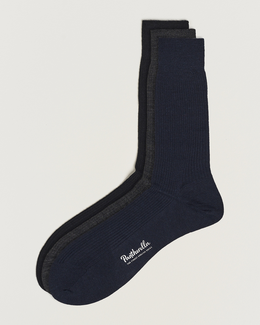 Herr | Underkläder | Pantherella | 3-Pack Naish Merino/Nylon Sock Navy/Black/Charcoal