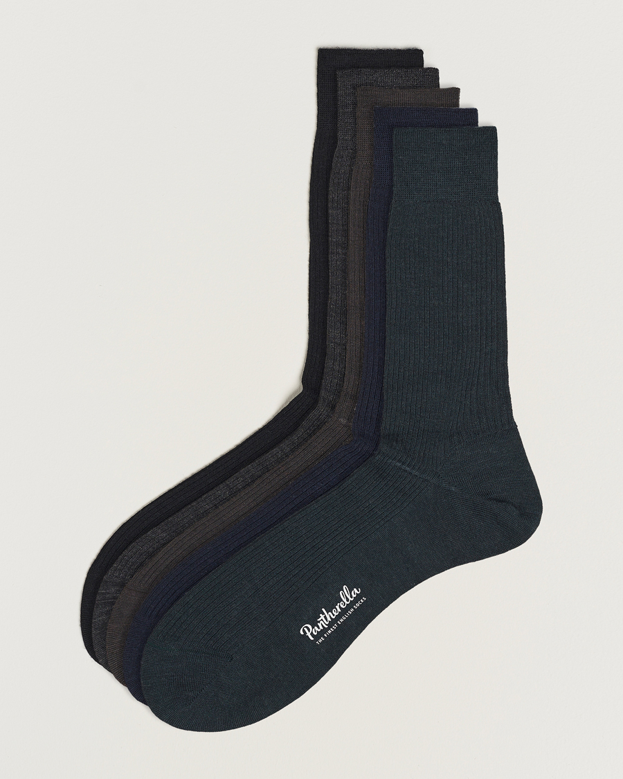 Herr | Underkläder | Pantherella | 5-Pack Naish Merino/Nylon Sock Navy/Black/Charcoal/Chocolate/Racing Green