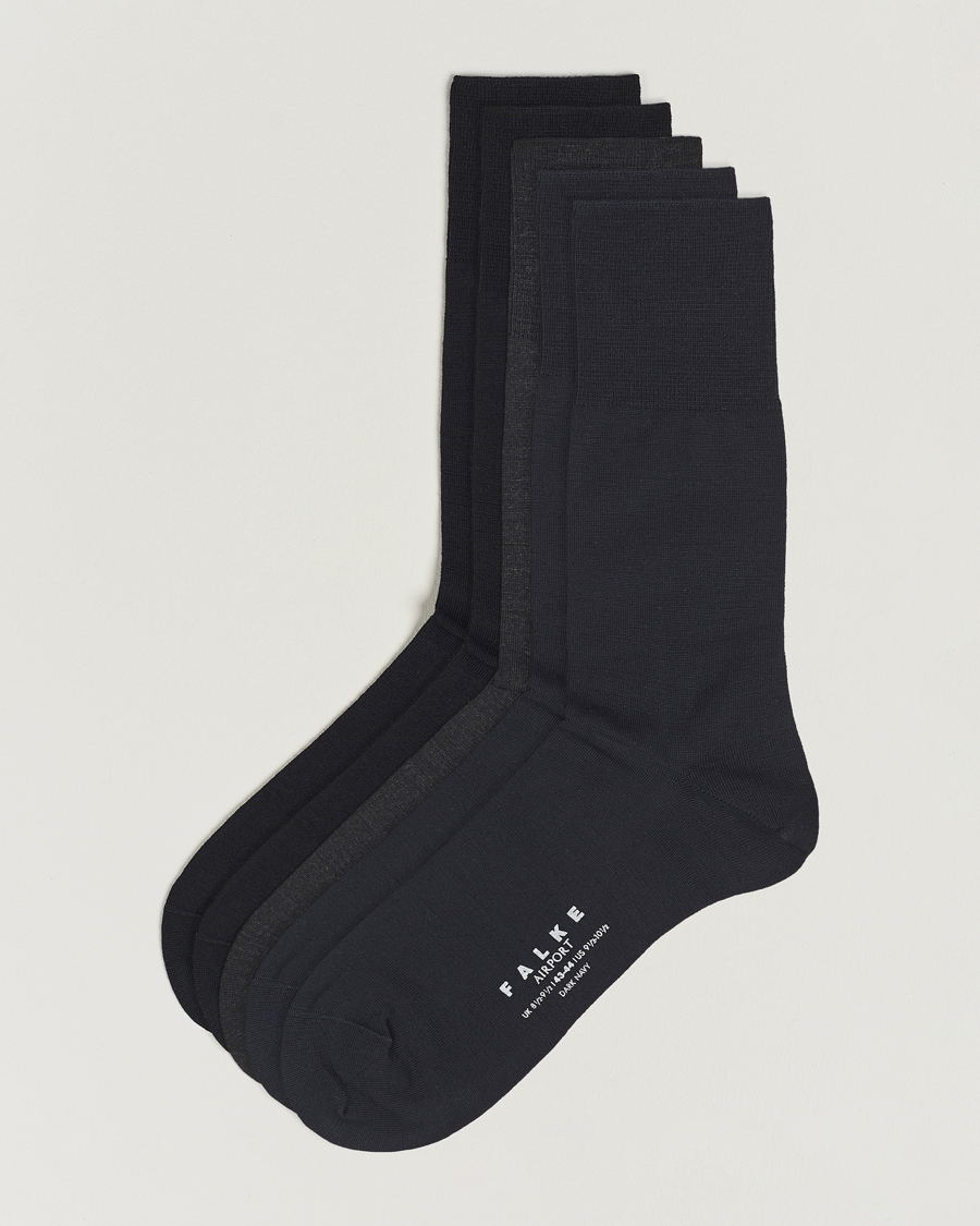 Herr | Underkläder | Falke | 5-Pack Airport Socks Black/Dark Navy/Anthracite Melange