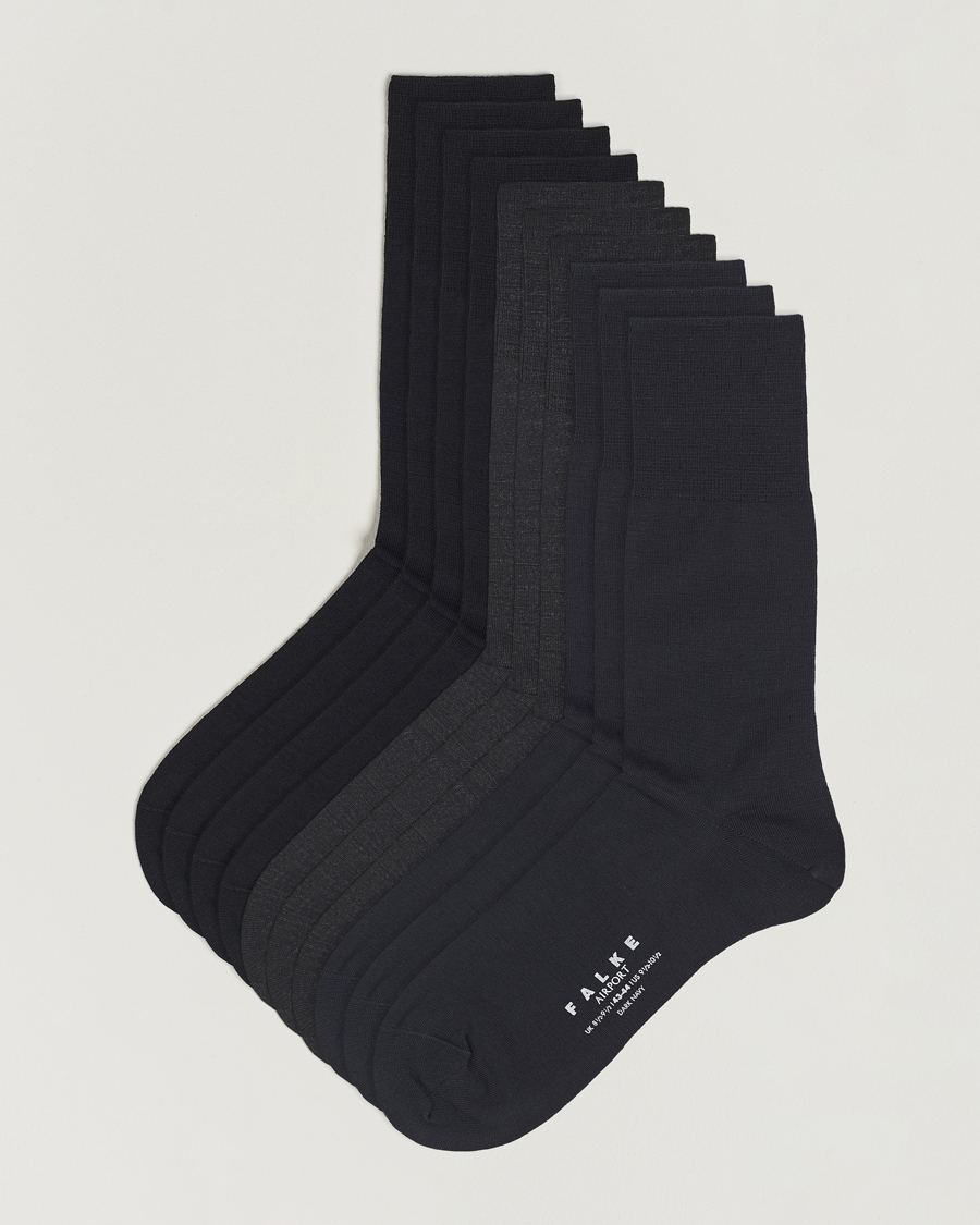 Herr |  | Falke | 10-Pack Airport Socks Black/Dark Navy/Anthracite Melange