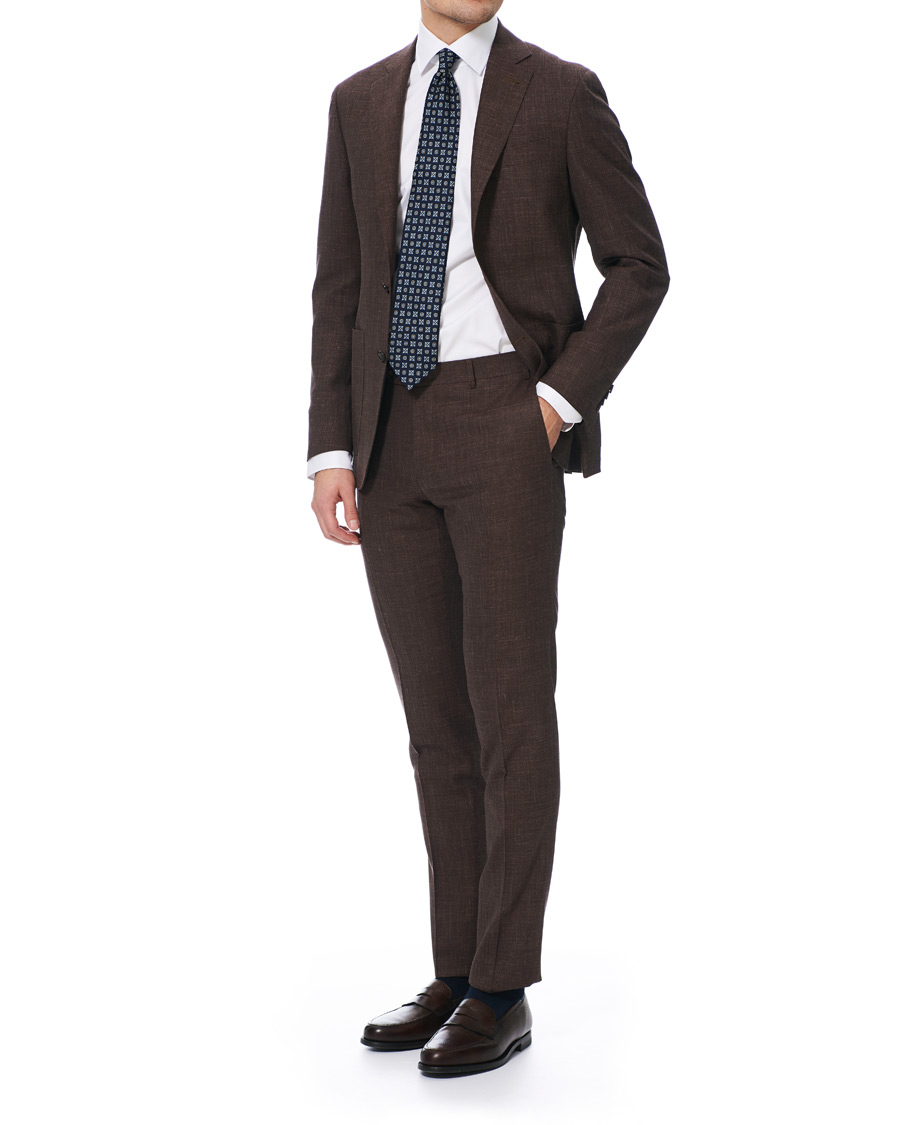Herr | Kostymer | Canali | Wool/Linen Patch Pocket Suit Dark Brown