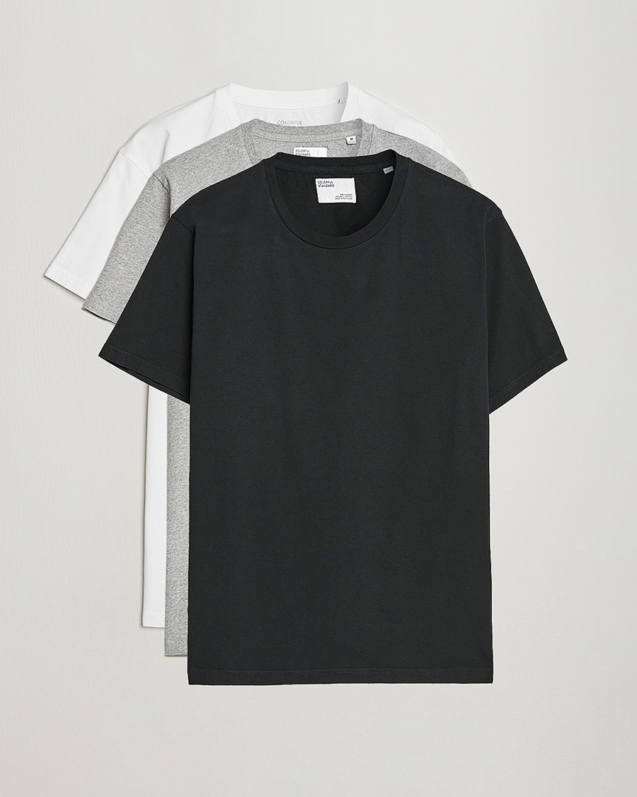 Herr | T-Shirts | Colorful Standard | 3-Pack Classic Organic T-Shirt Optical White/Heather Grey/Deep Black