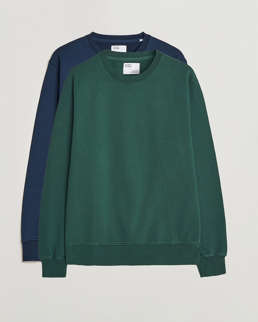 Herr |  | Colorful Standard | 2-Pack Classic Organic Crew Neck Sweat Navy Blue/Emerald Green