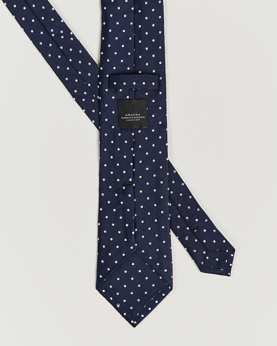 Herr | Slipsar | Amanda Christensen | Set Tie & Pocket Square Navy/White