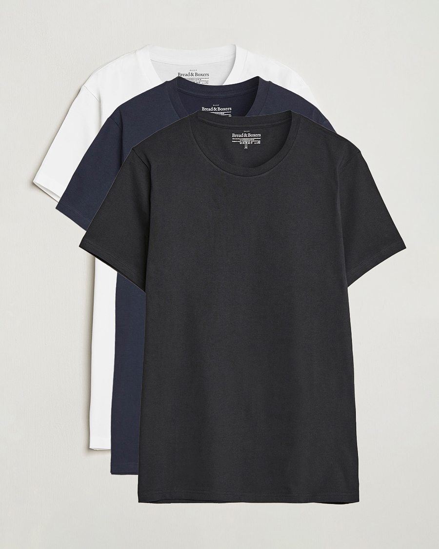 Herr | T-Shirts | Bread & Boxers | 3-pack Crew Neck Regular T-Shirt White/Black/Dark Navy