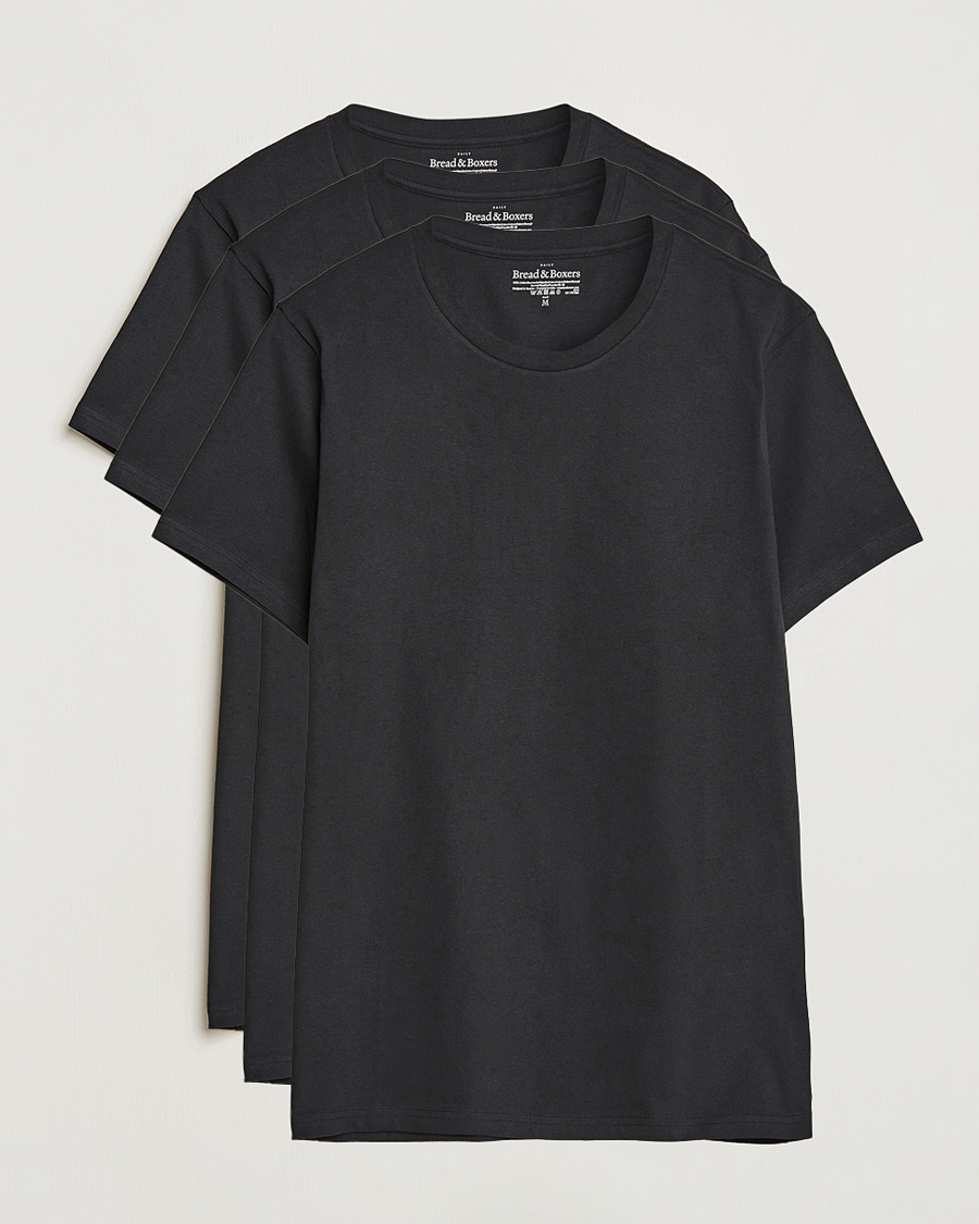 Herr | T-Shirts | Bread & Boxers | 3-pack Crew Neck Regular T-Shirt Black