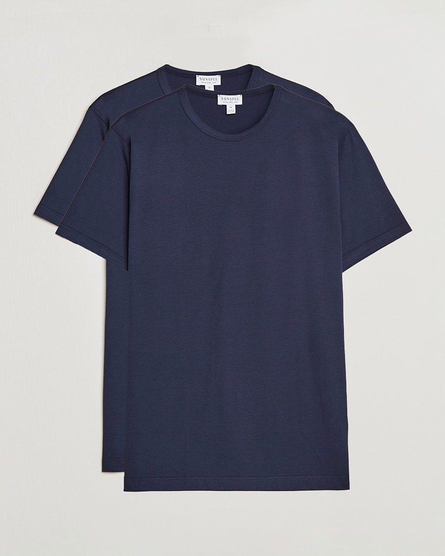 Herr | T-Shirts | Sunspel | 2-Pack Crew Neck Q82 Cotton T-Shirt Navy