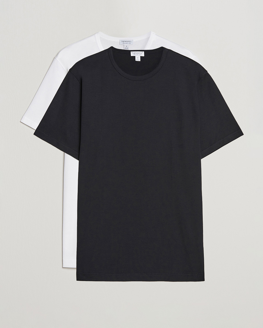 Herr | T-Shirts | Sunspel | 2-Pack Crew Neck Q82 Cotton T-Shirt White & Black