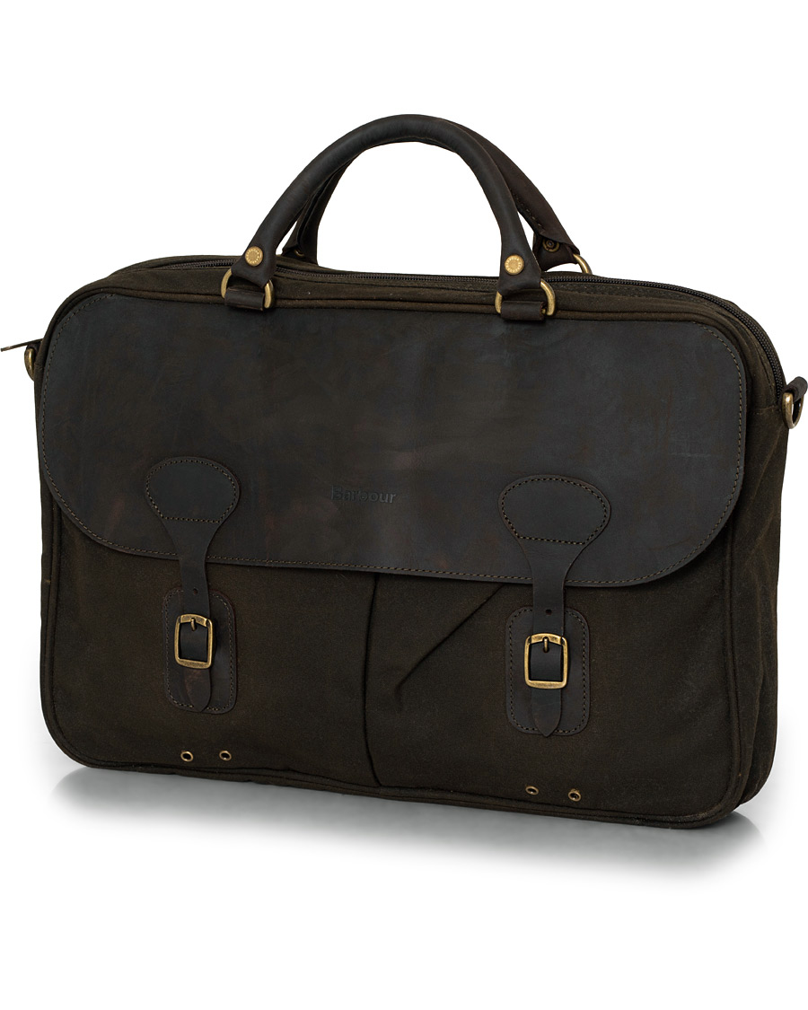 Herr | Barbour Lifestyle Wax Leather Breifcase Olive | Pre-owned | Barbour Lifestyle Wax Leather Breifcase Olive