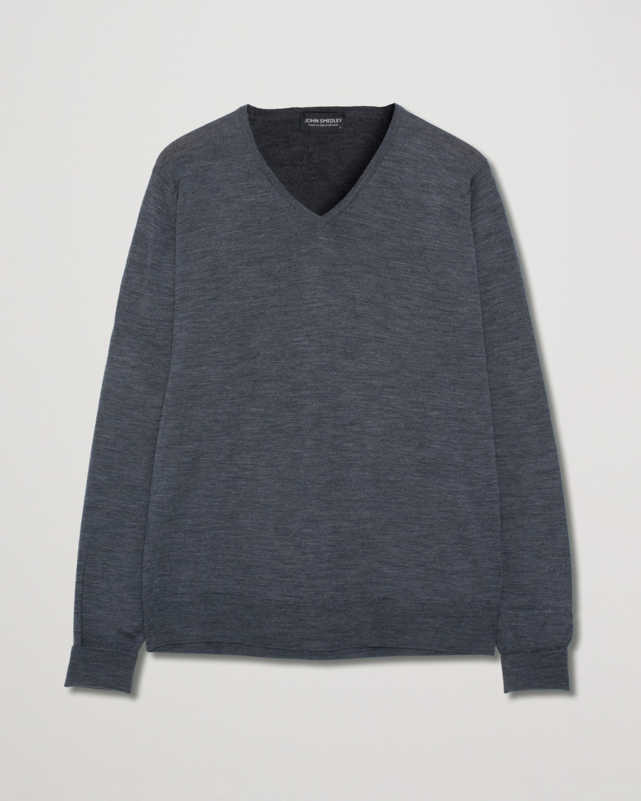 Herr | John Smedley Bobby Extra Fine Merino V-Neck Pullover Charcoal | Pre-owned | John Smedley Bobby Extra Fine Merino V-Neck Pullover Charcoal