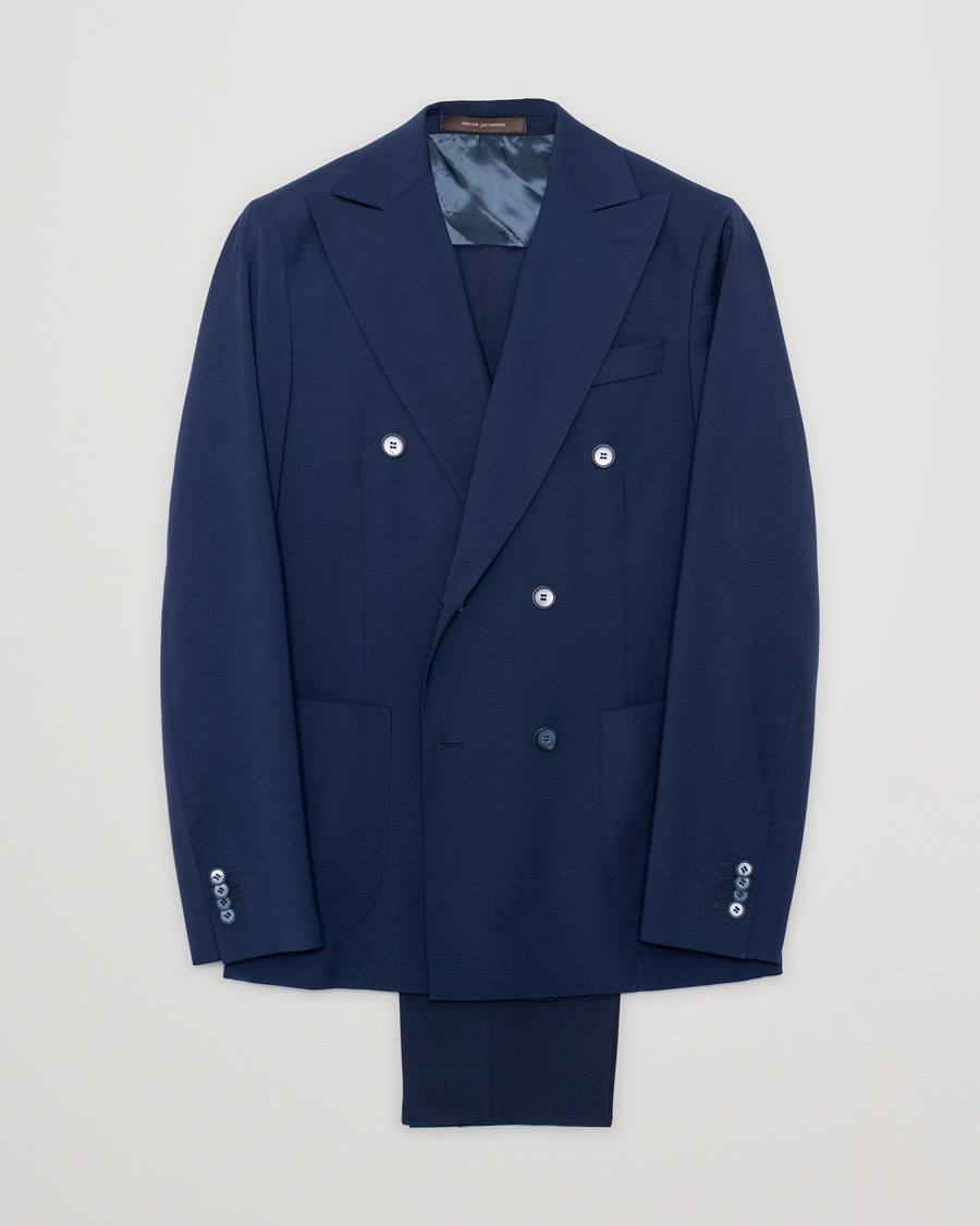 Herr | Oscar Jacobson Erik Double Breasted Suit Napoli Blue 46 | Pre-owned | Oscar Jacobson Erik Double Breasted Suit Napoli Blue 46