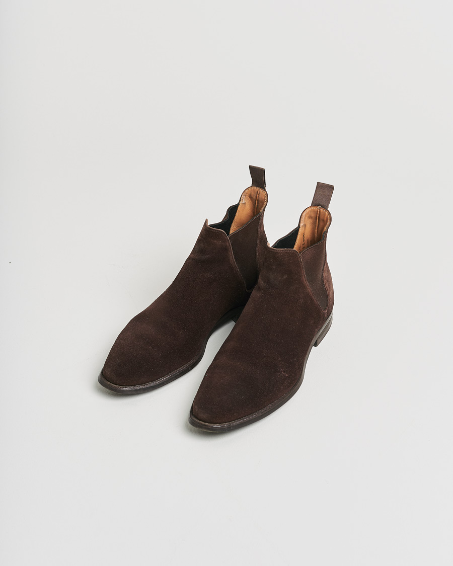 Herr | Crockett & Jones Chelsea 8 Boot Dark Brown Suede | Pre-owned | Crockett & Jones Chelsea 8 Boot Dark Brown Suede