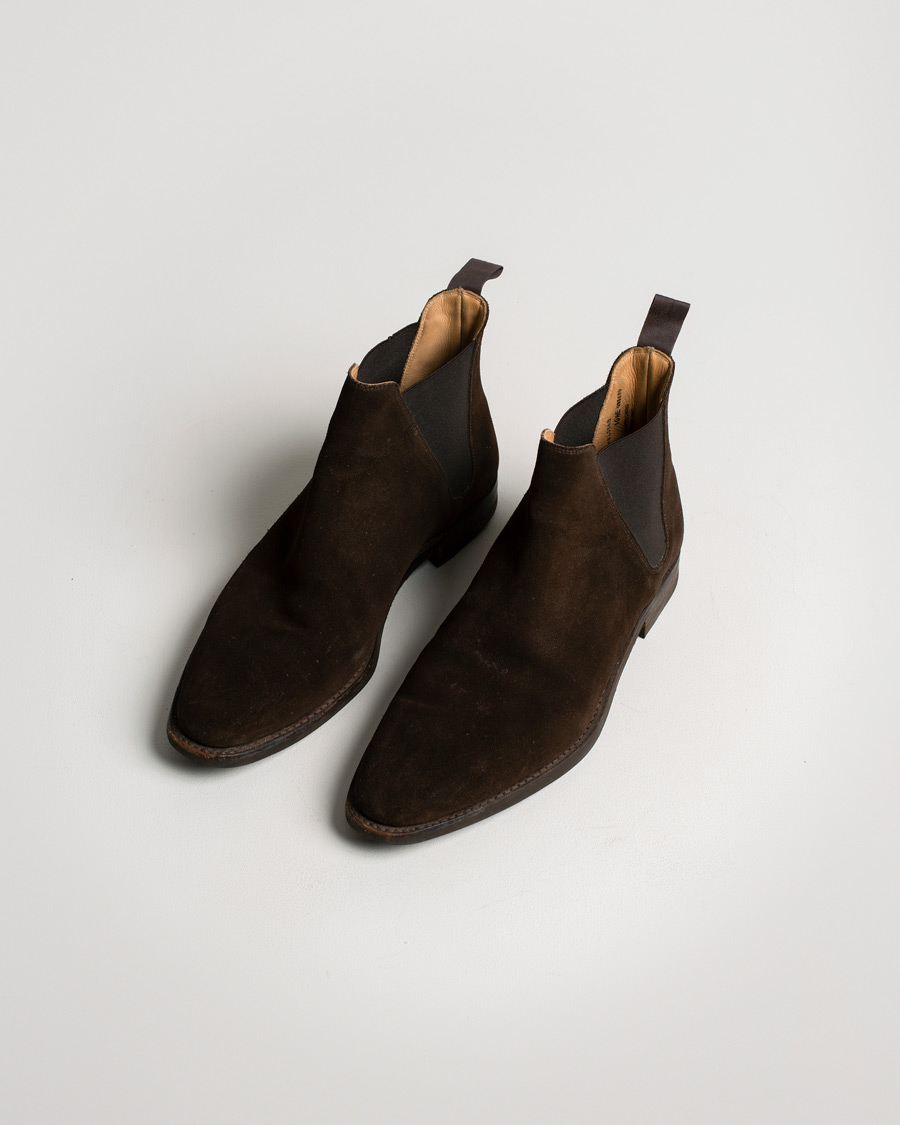 Herr | Crockett & Jones Chelsea 8 Boot Dark Brown Suede | Pre-owned | Crockett & Jones Chelsea 8 Boot Dark Brown Suede