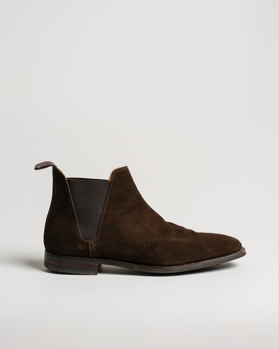 Herr | Crockett & Jones Chelsea 8 Boot Dark Brown Suede | Pre-owned | Crockett & Jones Chelsea 8 Boot Dark Brown Suede