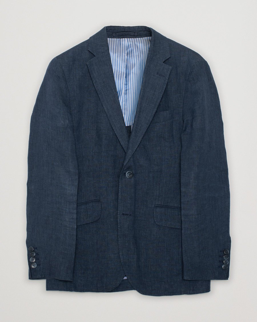 Herr | Hackett Textured Cotton/Linen Blazer Blue | Pre-owned | Hackett Textured Cotton/Linen Blazer Blue