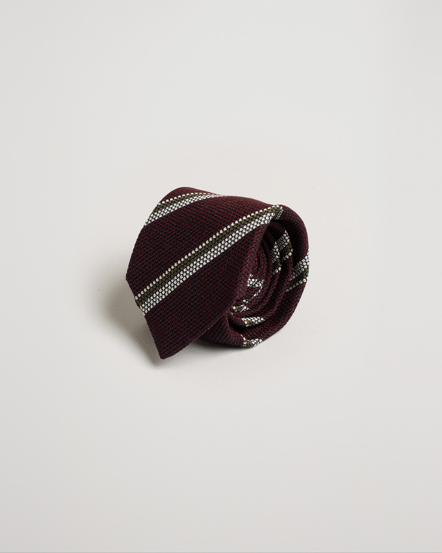 Herr | Drake's Stripe Silk 8 cm Tie Burgundy | Pre-owned | Drake's Stripe Silk 8 cm Tie Burgundy