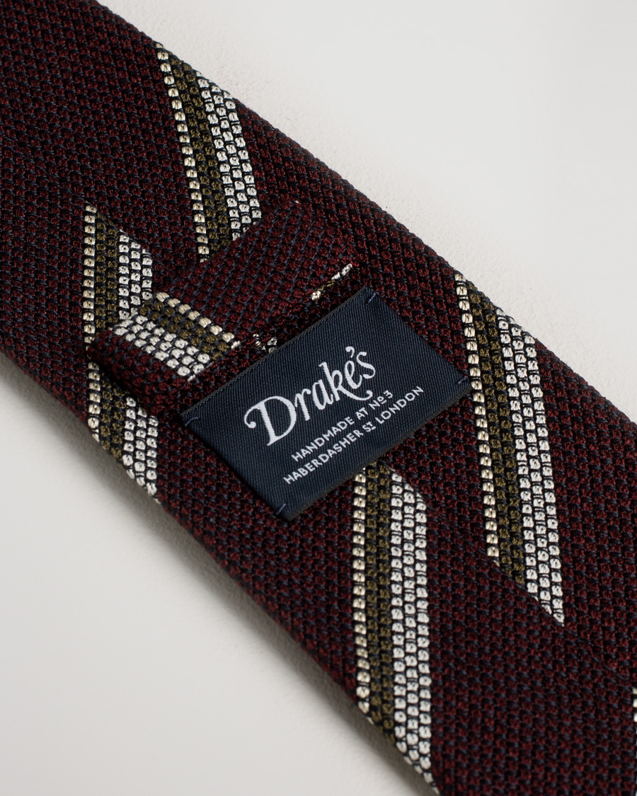 Herr | Care of Carl Pre-owned | Pre-owned | Drake's Stripe Silk 8 cm Tie Burgundy